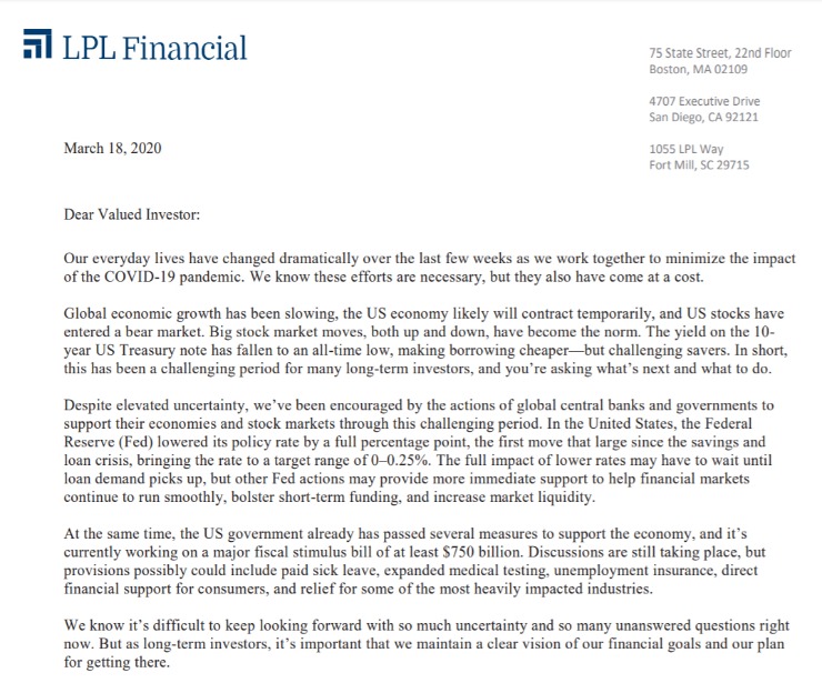 Client Letter | A Clear Vision of Financial Goals | March 18, 2020